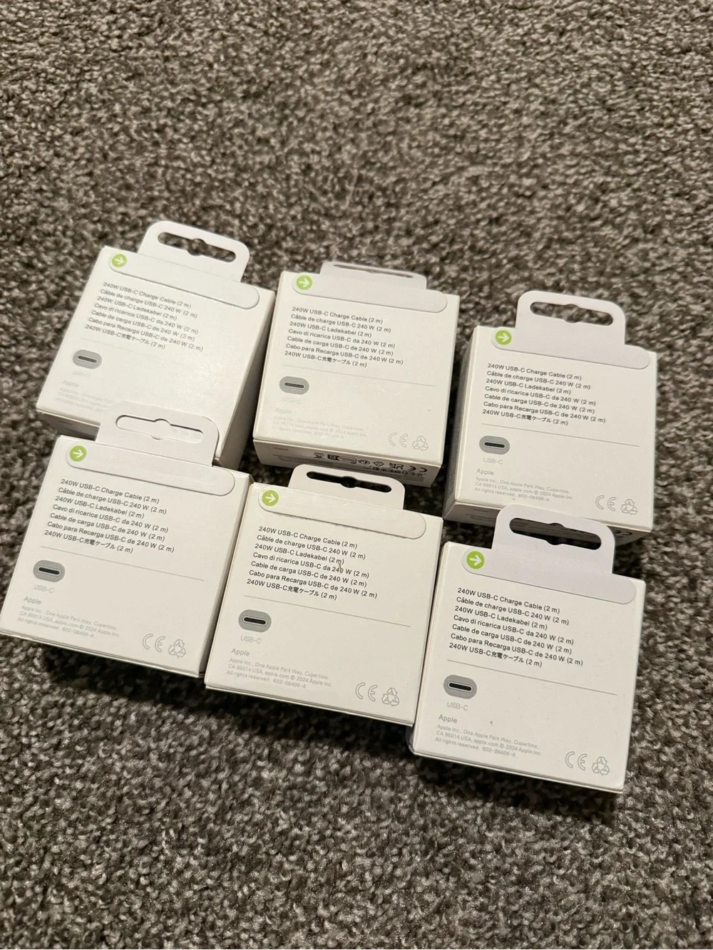 Apple USB-C 240W Charge Cable (2 m) - White Price is for all 6 cable